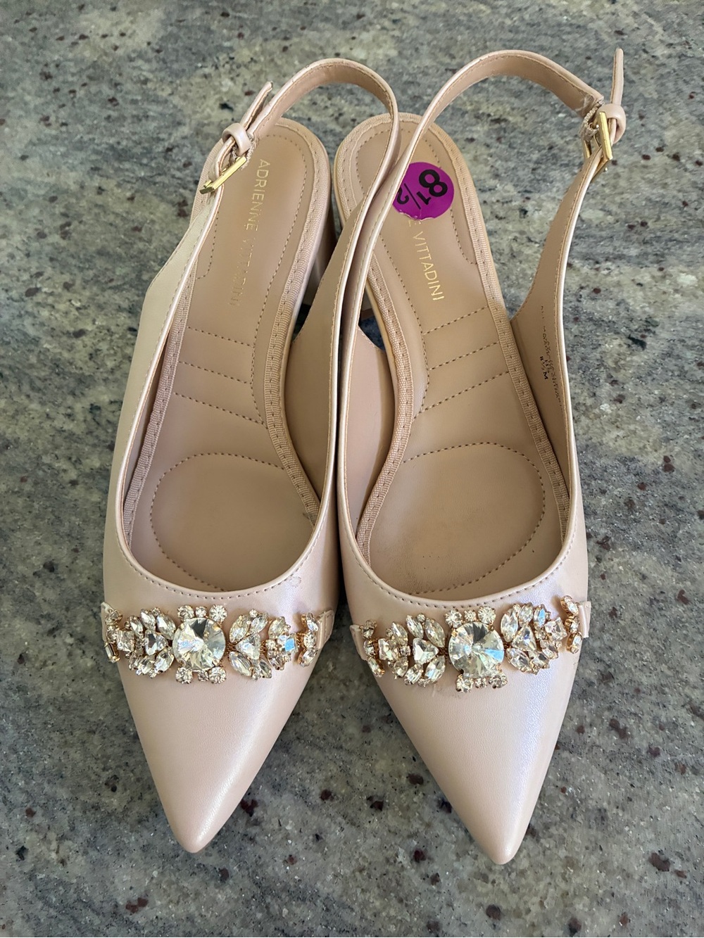 Adrienne Vittadini Blush  Pointed Slingback Flats with Crystal Embellishment